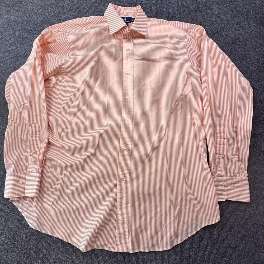 Polo By Ralph Lauren Dress Shirt Mens 16.5 Orange Stripe Button Down Long Sleeve